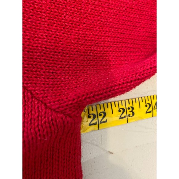 Victoria Jones Red Christmas Cardigan Sweater Sherpa Collar Beads Medium Petite - Picture 7 of 9